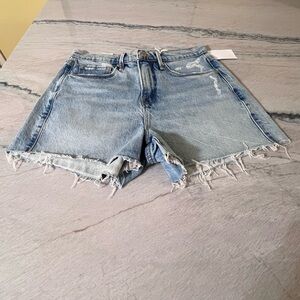 Good American Light Blue Distressed Denim Cutoff Shorts